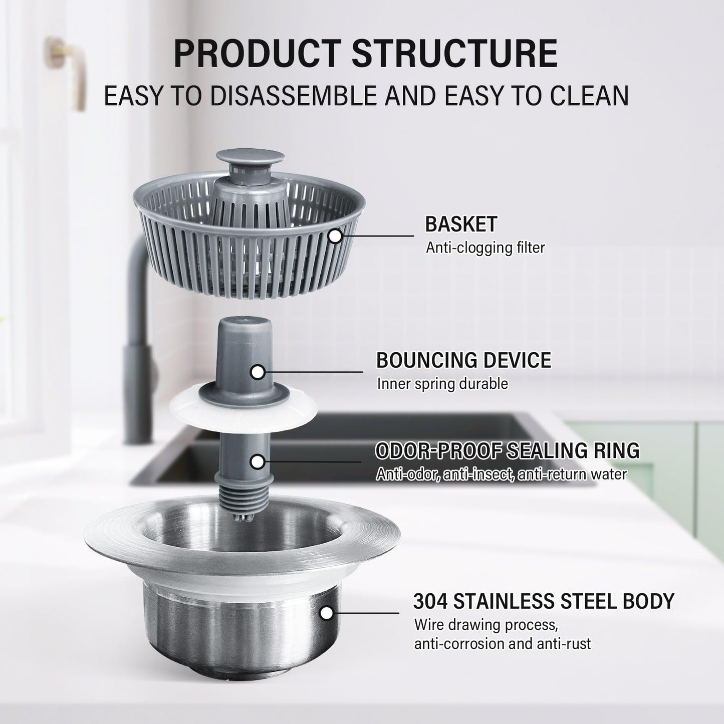 MCOIKY® 3-in-1 Sink Drain Filter and Stopper Combo